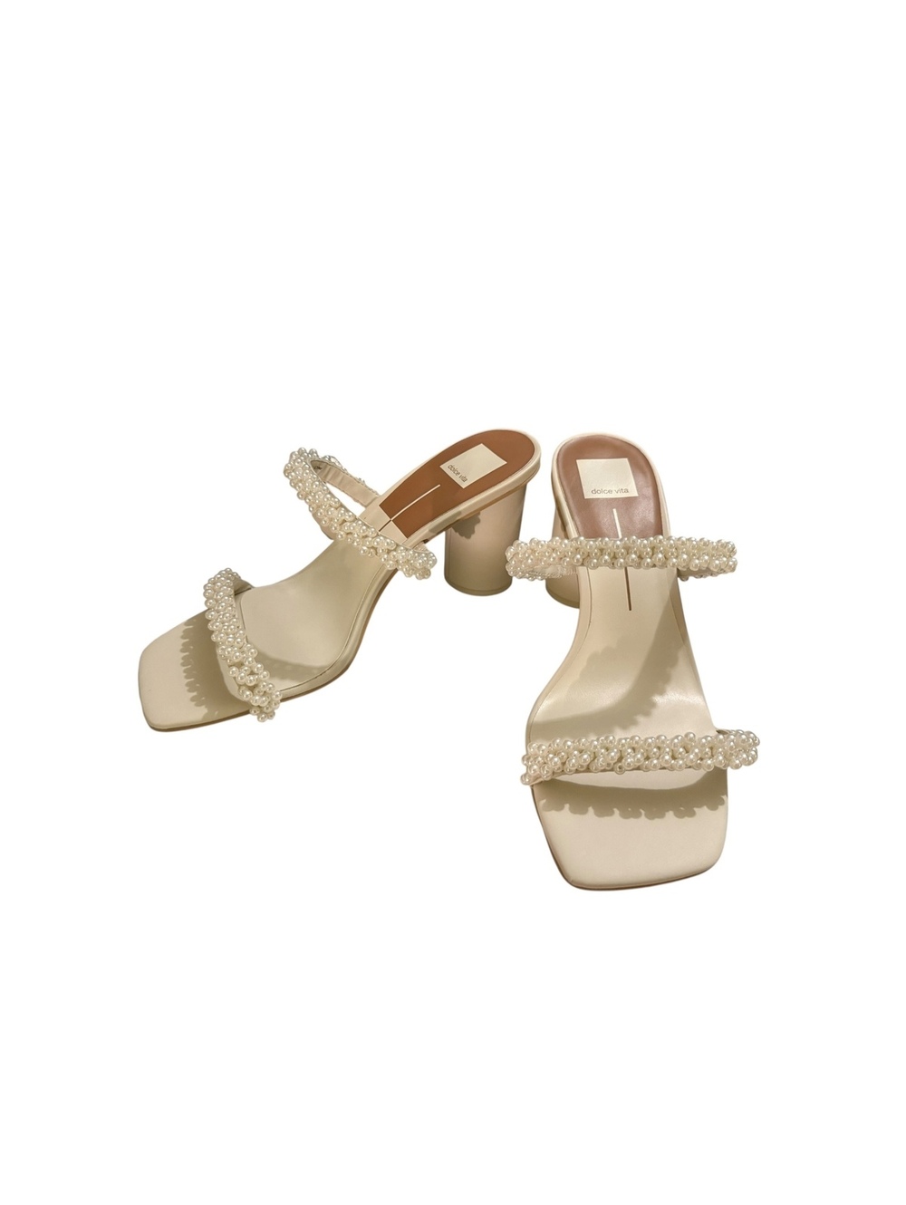 Dolce Vita Ivory Pearl Embellished Block Heel Sandals with Dust Bag
